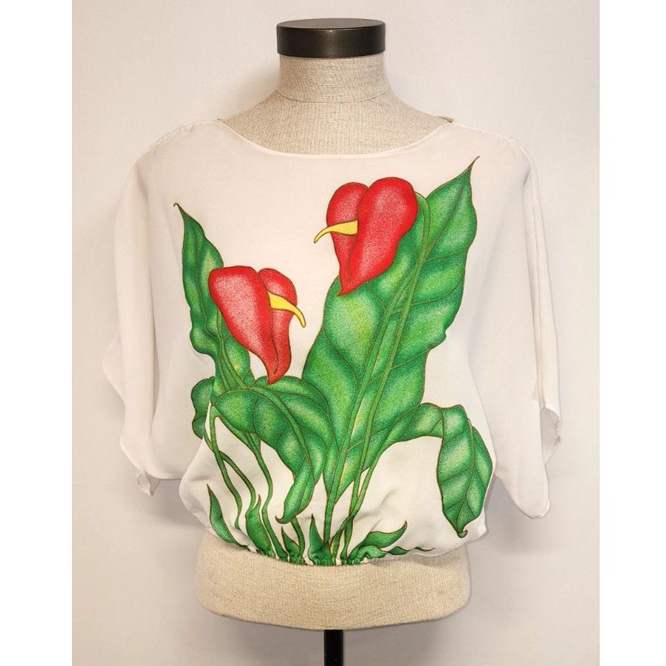 Vintage Colours Brand Red Floral Sheer Top Size Small